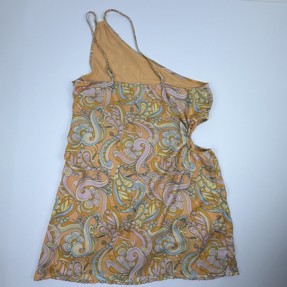 American Eagle One Shoulder Paisley Mini Dress Women's Large Orange Multi - Picture 3 of 10